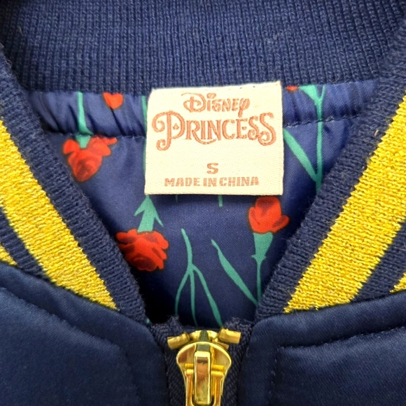 Disney Princess Belle Beauty & The Beast Bomber Jacket Girls Sz Small Blue Satin - Picture 4 of 7